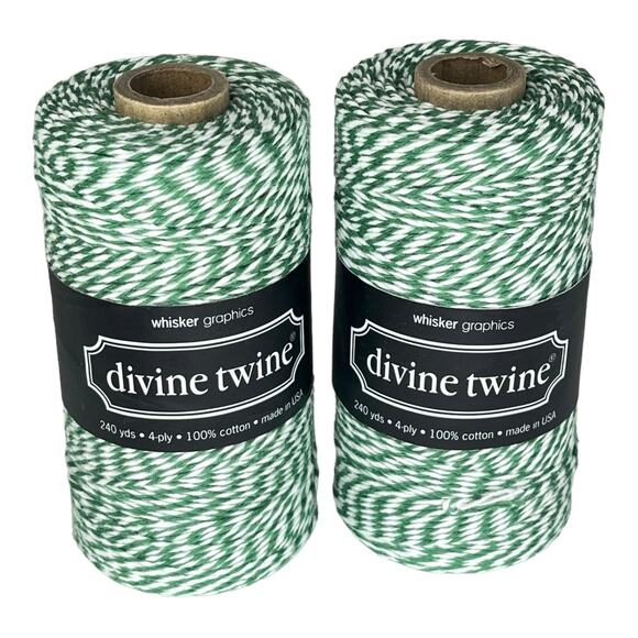 NEW Pack (2)  Bakers Twine 100% Cotton 240 Yards, 4 PLY Green White Stripe NWT - Picture 1 of 5